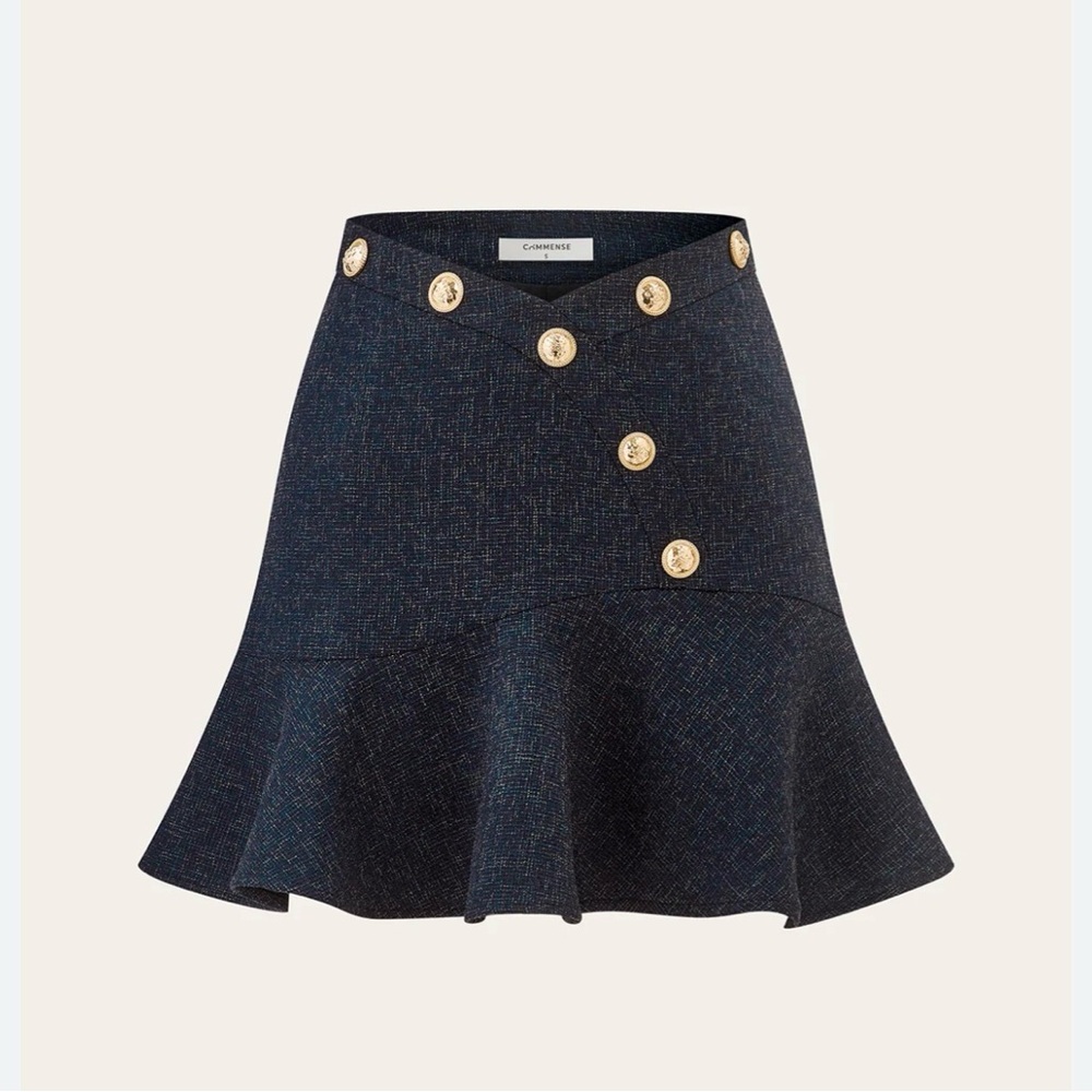 Commence Navy Mini Skirt with Gold Accents